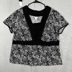 CJ Banks Womens Short Sleeve Blouse Flower Pullover Square Neck Plus Size 1X